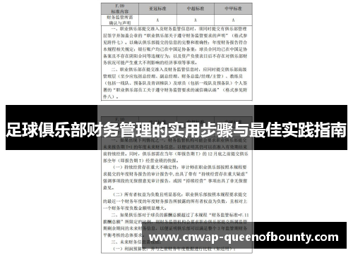 足球俱乐部财务管理的实用步骤与最佳实践指南 足球俱乐部财务管理的实用步骤与最佳实践指南