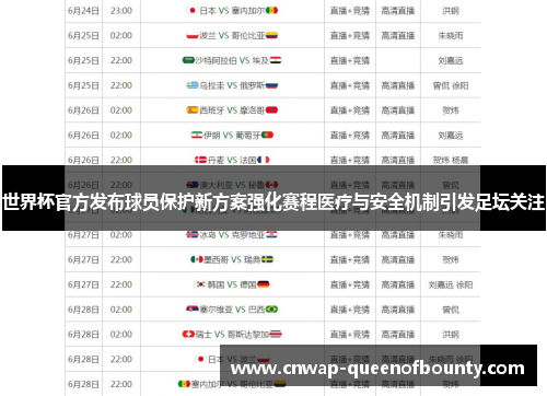 世界杯官方发布球员保护新方案强化赛程医疗与安全机制引发足坛关注 世界杯官方发布球员保护新方案强化赛程医疗与安全机制引发足坛关注